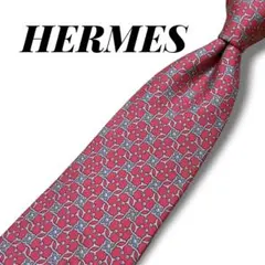 HERMÈS エルメス シルクネクタイ 総柄 レッド フランス製
