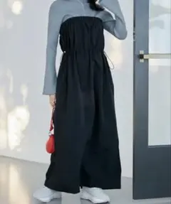 VIS ウエストドロストドッキングワンピース　グレー　ブラック