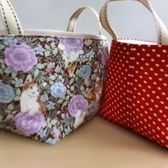 花と猫のデザインのバスケット ★mami様専用誰も購入しないで下さい！