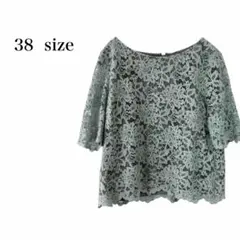 ユナイテッドアローズ/カットソー/花柄/総レース/半袖/M/くすみブルー