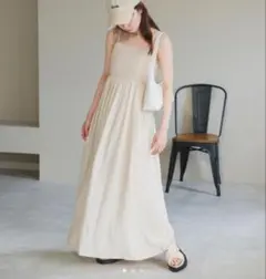 Kastane リブ切替キャミワンピース　アイボリー 裏地あり ロングワンピース