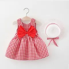 本日限定！明日発送！100センチギンガムワンピースと帽子セット