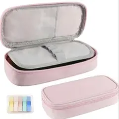 ペンケース 大容量 おしゃれ 筆箱 シンプル 2層 横開き フィルム付箋付き