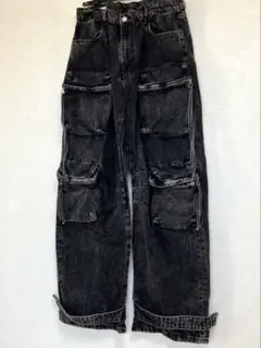 【ZARA】 UTILITY DENIM カーゴパンツ　ブラック / 36インチ