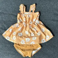キッズ　水着　オレンジ　花柄　90サイズ　ワンピース　女の子