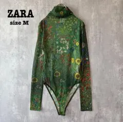 美品　ZARA シアーボディスーツ レディース M 花柄プリント　チュール