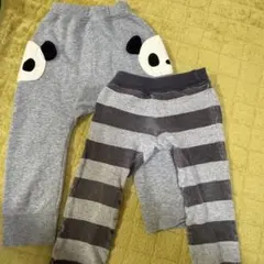 95-100 ズボン 2本セット パンダ ボーダー グレー