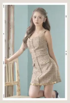 ツイード　ゴールド　ミニドレス キャバ　ラブリッチ　Love Rich