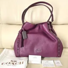 COACH パープルレザー ハンドバッグ 中型　コーチ