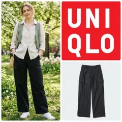 良品★UNIQLO ユニクロ ワイドストレートカーゴパンツ 黒 レディースM