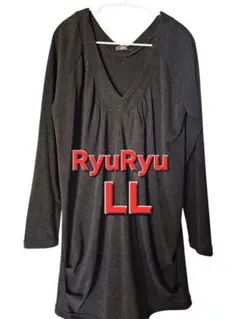 RyuRyu 黒 Vネック 長袖　ニット　チュニック LLのサムネイル