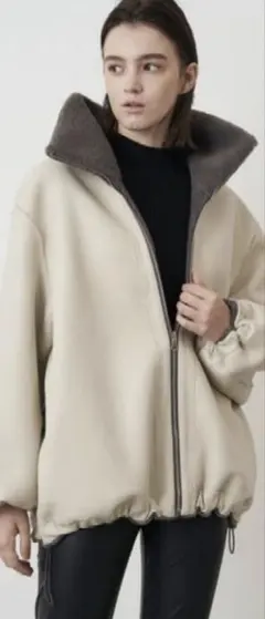 ELENDEEK 羊毛外套／ 短外套／ 雙面穿／ 灰色／ 皮革／