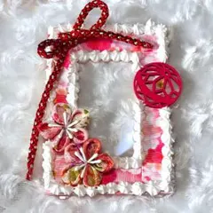 手作り花飾りフレーム(和柄)