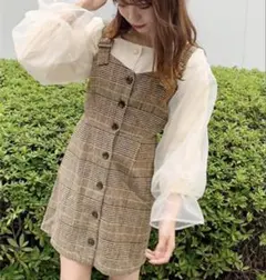 apresjour ジャンパースカート　千鳥柄　おしゃれ　可愛い　フリーサイズ