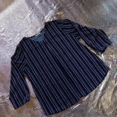 【美品】★「GLACIER」ストライプ　トップス、ブラウスサイズL