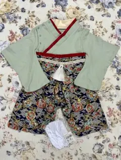 【美品】袴ロンパース 青波 80cm おまけ付き