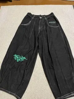 【値下げ】9090刺繍 ブラックワイドパンツ