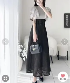 【mily bilet】ダブルフリル袖チェックレースドッキングワンピース