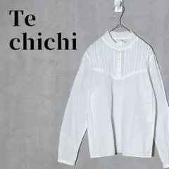 Te chichi　ピンタック×レース　切替ブラウス　綿100%　サイズM　白