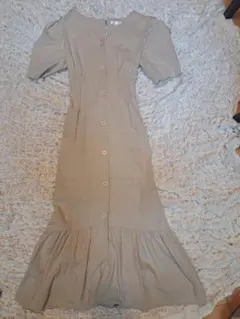 rienda 美品　麻　パフスリーブ　ロングワンピース