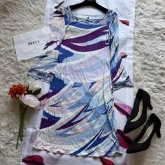 EMILIO PUCCI プッチ柄ラップワンピース オレンジ 長袖 膝下丈 - メルカリ