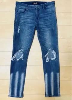 【Y2K】CovariA ダメージデニムパンツ ストライプブリーチ鬼ヒゲのサムネイル