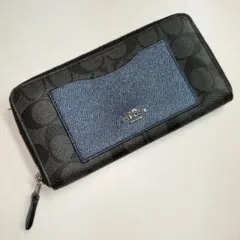 COACH 長財布 黒/ネイビー レザー