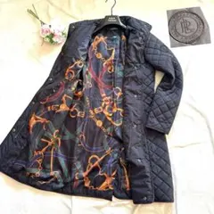 ローレンラルフローレン キルティングコート スカーフ柄 黒　ロゴ