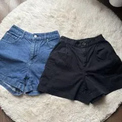 デニムと黒のショートパンツセット　ハニーズ