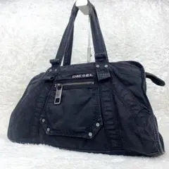 ディーゼル　アーカイブ　メタルロゴ　ミニボストンバッグ　デニム　y2k ブラック