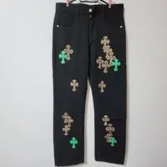 レオパード柄クロス刺繍デニムパンツ