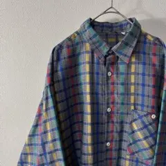 ヤ*貴様 80s~90s ユーロ古着 チェック柄 ポケット付き シャツ 薄手 M
