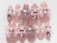値下げ中　ネイルチップ 量産型 地雷系 ピンク うさぎ リボン ハート　現品