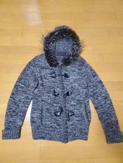 グレー系ダッフルコート ファー付きフード