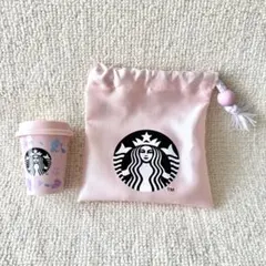 Starbucks スタバ　小物入れ ピンク 花柄 巾着 ミニカップギフト