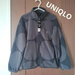 ユニクロ　マリメッコ　S　フリース　キヴェット柄　黒×ダークグレー