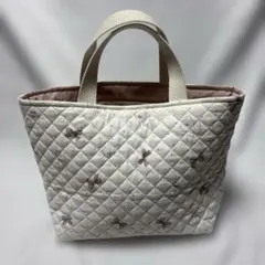 ハンドメイド　ミニトートバッグ　ビション&リボン