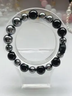 ⭐️新作⭐️ブラック&グレーシェルパール⭐️ブラックリボン⭐️ブレスレット⭐️16cm⭐️