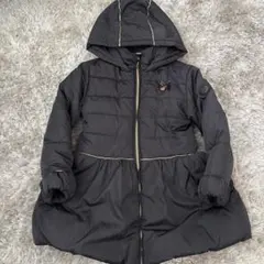 フード付き黒中綿ダウンコート