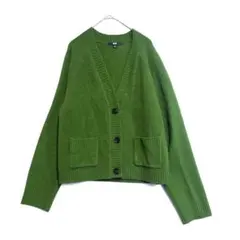 ユニクロ スフレヤーンショートカーディガン 長袖 Vネック グリーン M