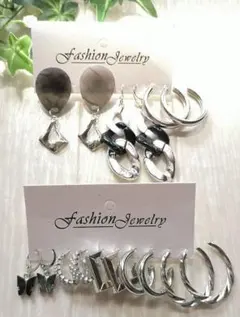 ☆8ペア/セット 銀色のフープイヤリング フェイクパール 装飾 バタフライ☆