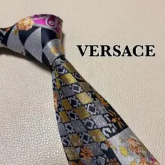 VE-001】VERSACE ネクタイ ブラック ゴールド バロック柄 シルク
