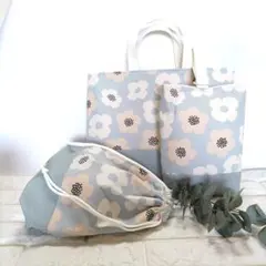 《 通園 通学 3点セット 》大きな花　ブルー　＃n1829