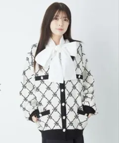 Ank Rouge モノグラムニットカーデ 白 ホワイト