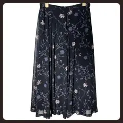 a1176 フレアロングスカート　Aライン　お花プリント　大人かわいい　L