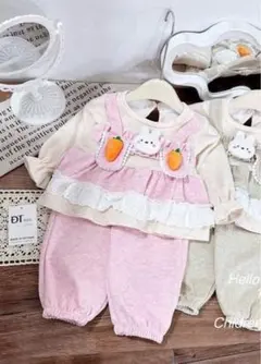 ウサギ刺繍パジャマセット 100cm ピンク