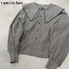 美品 アイアムアイインファクト チェック ブラウス バルーンスリーブ 黒のサムネイル