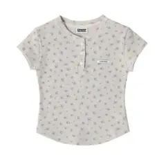 CRANK SEOUL 花柄リブ半袖Tシャツ フラワーヘンリーネックトップのサムネイル