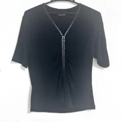 バレンザスポーツ40ビジュー装飾 Vネック 半袖Tシャツ 黒のサムネイル
