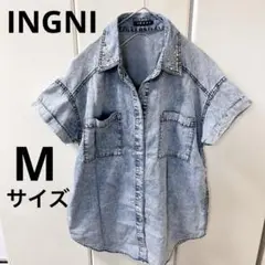 INGNI デニムブルー 半袖シャツ M デニムシャツ レディース　綿100%
